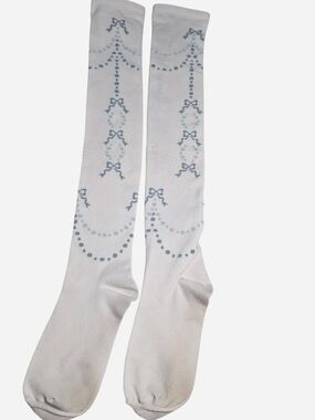 White Innocent World Ivory Blue Bow Socks with Light Blue Bow and Garland Detail